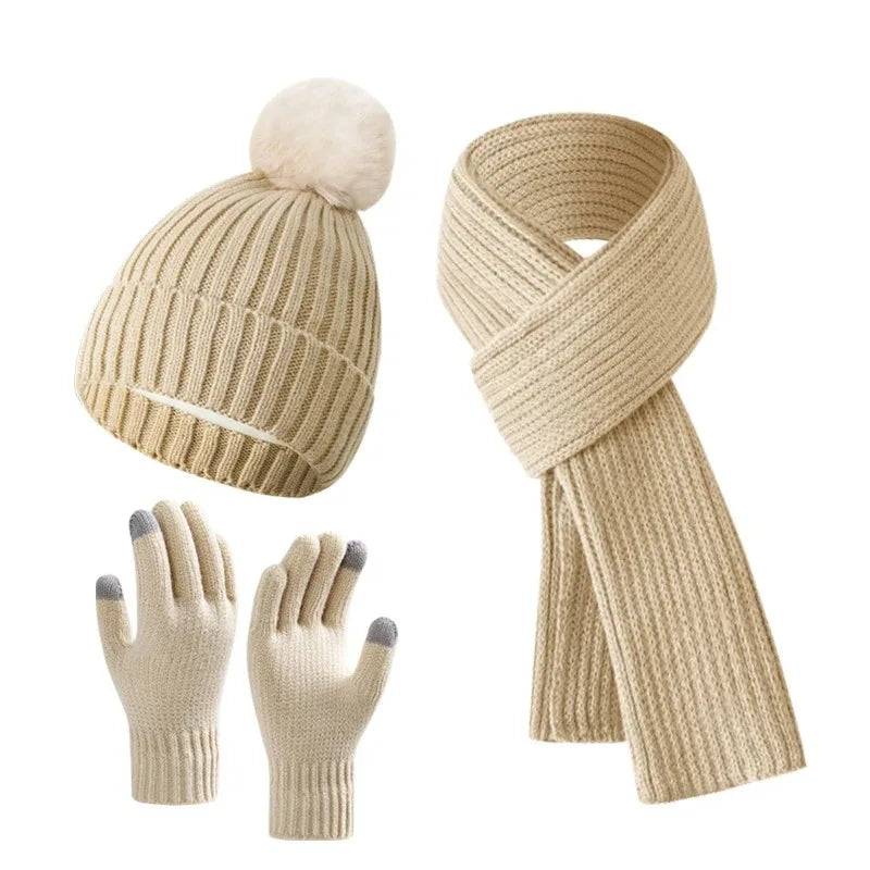3pcs suit unisex hats scarves gloves men's outdoor warm scarves hats winter ladies plush children's hats.