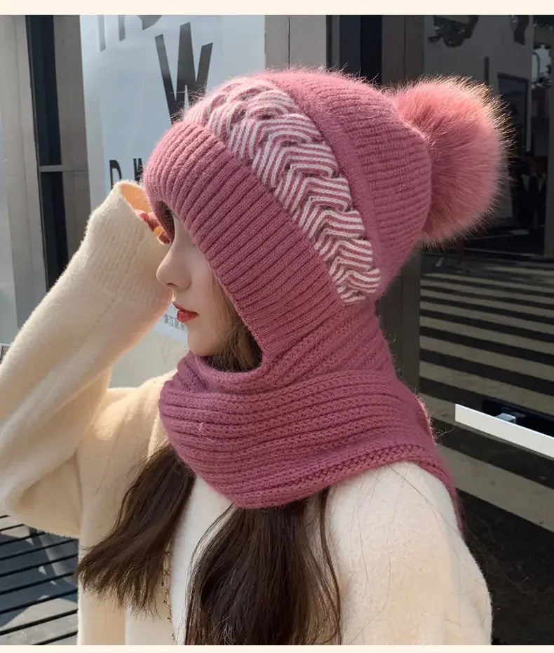 Women's Hats Scarves Earmuffs Fashionable Autumn and Winter Warmth Snow and Wind Scarf One-piece Hat Knitted Sweater Cover Hat