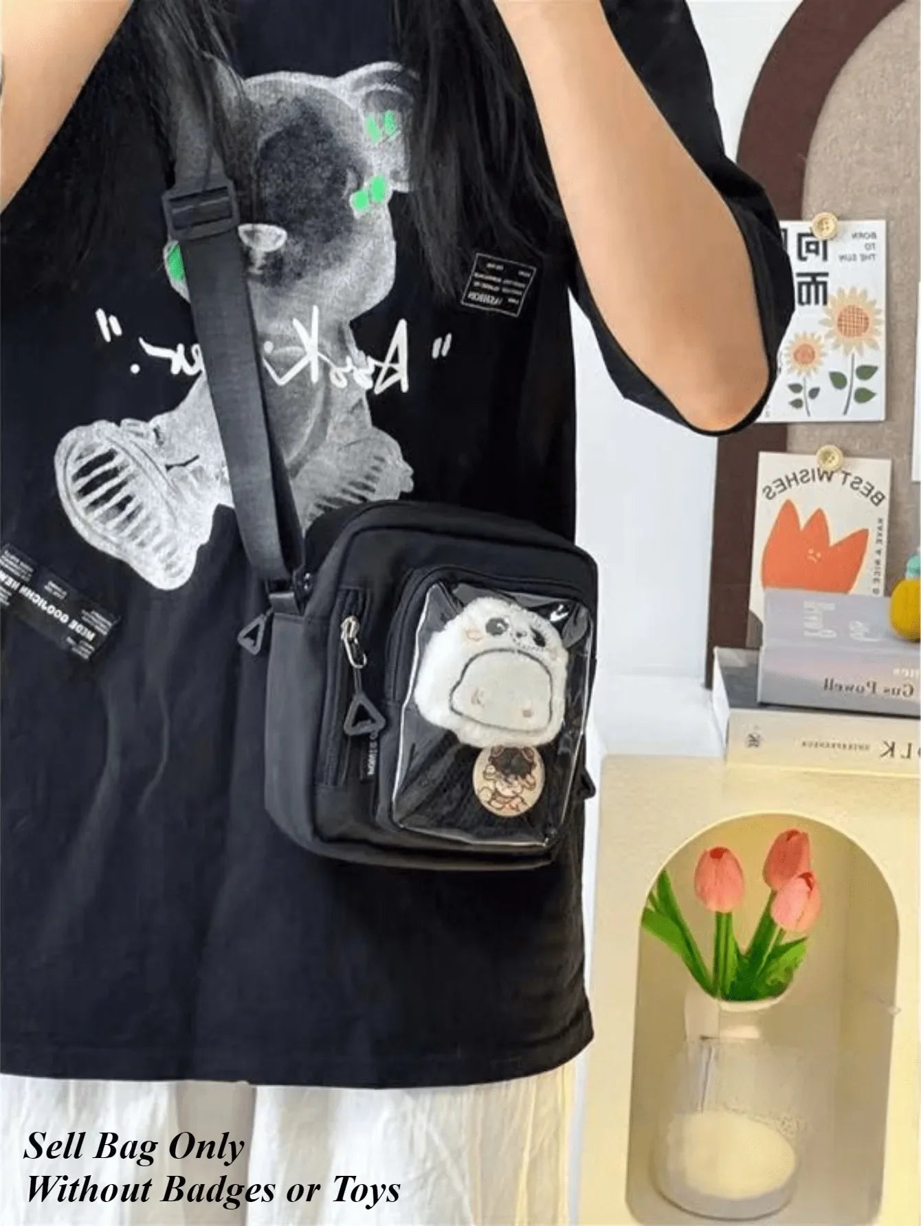 Y2K Mini Itabag Women Korean Casual Crossbody Bags Transparent Pocket Small Shoulder Bag Purses and Phone Ita Bag DIY Bag