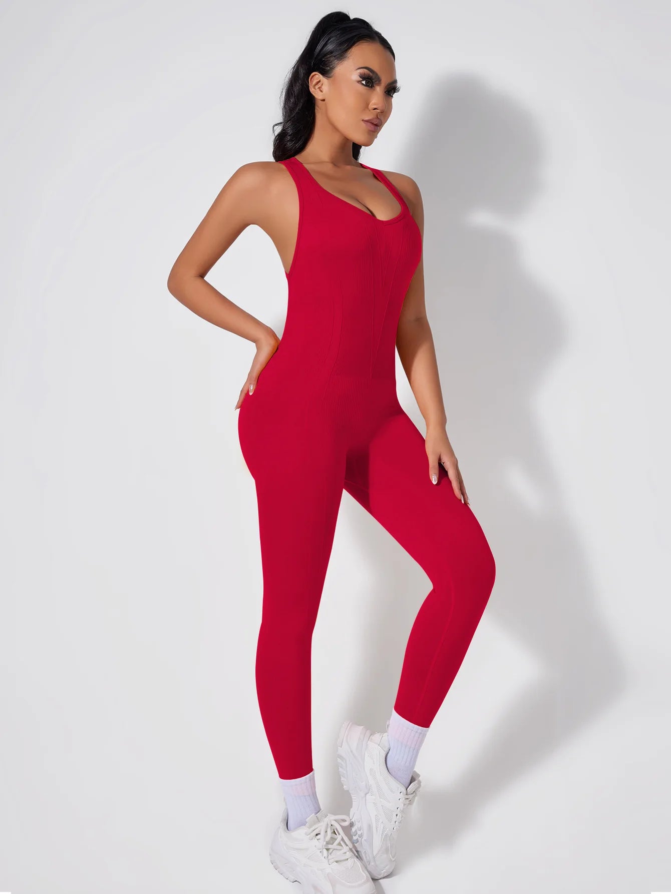 Crisscross Back Yoga Bodysuit Women V-Neck Butt Lifting Workout Jumpsuit Seamless Running Fashion Slim High Elastic Bodysuit