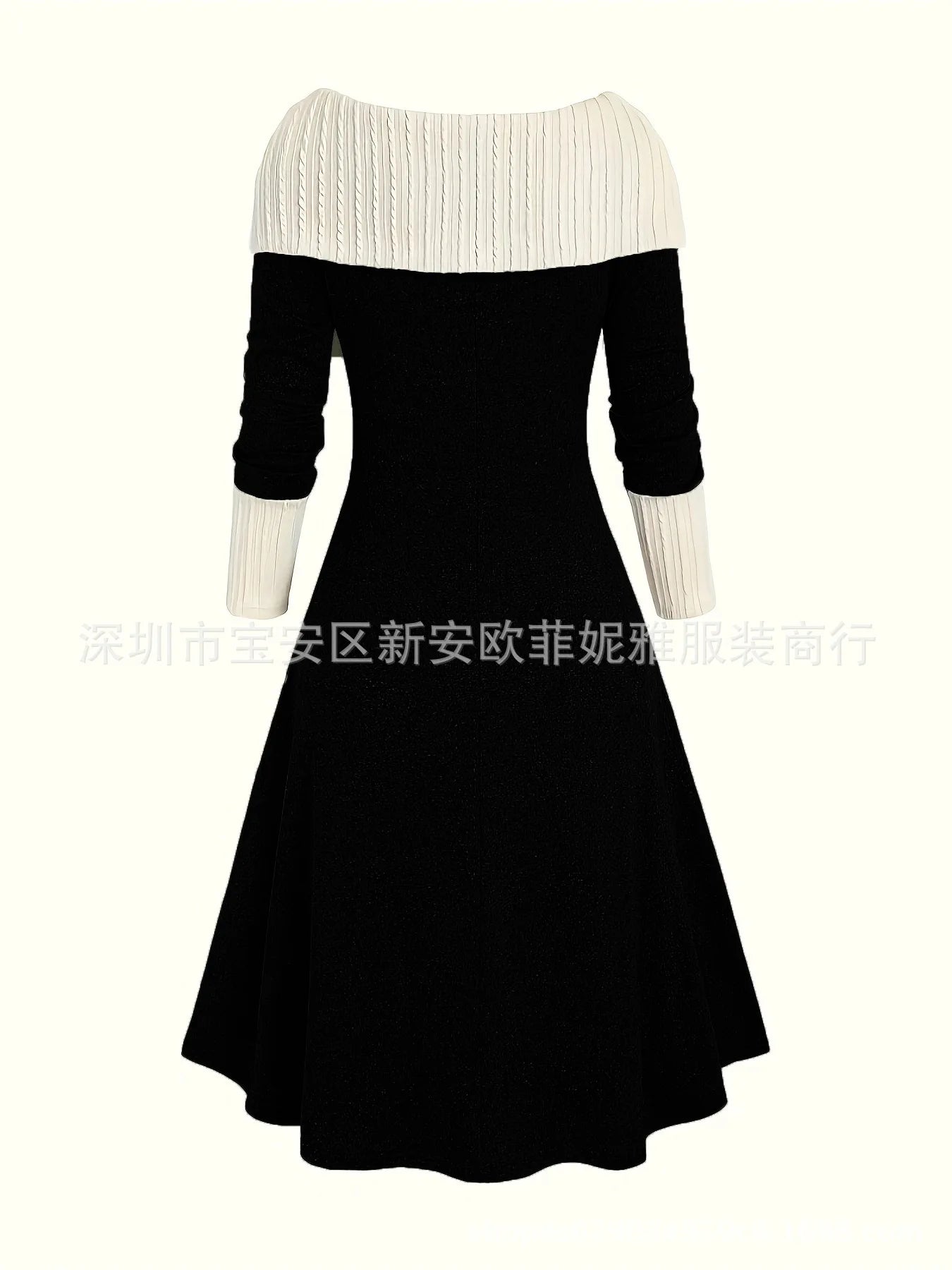 Fall Winter Women Dresses Elegant Temperament Colorblocked Dress Warm Long Sleeved Long Commuter Skirt for Female Dress 2025