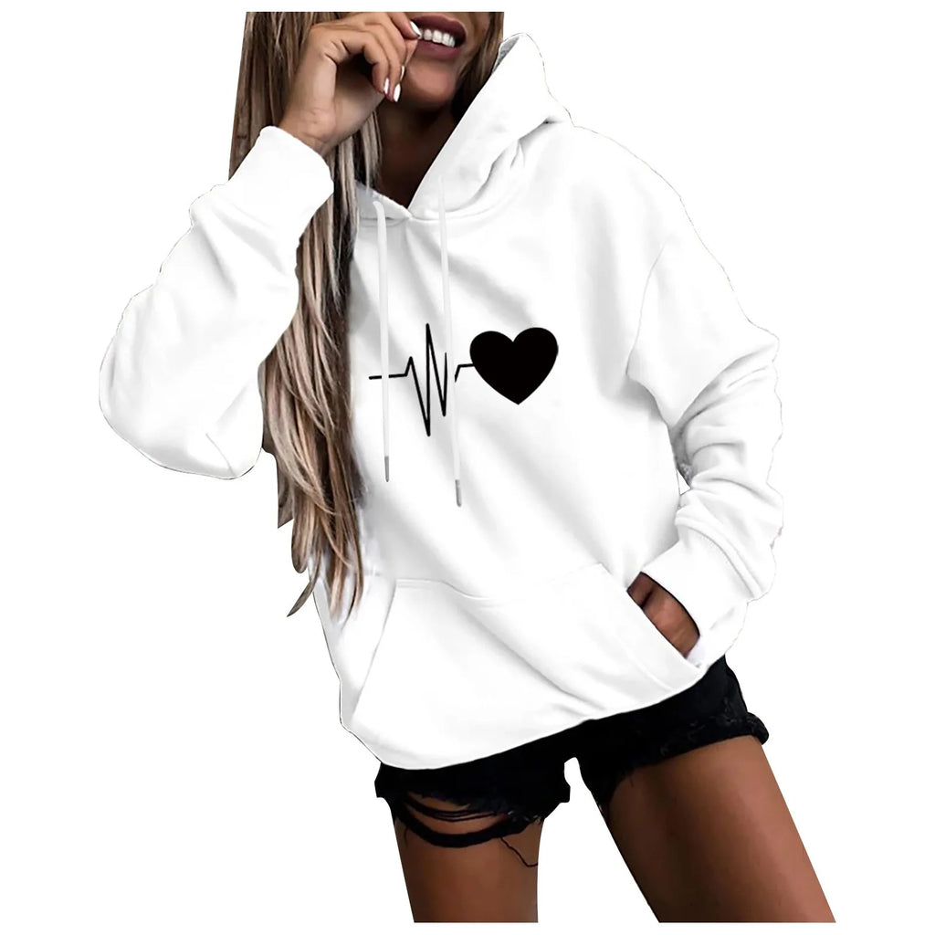 Women's Hoodies Tops Long Sleeve Sports blouse Spring Fashion fun Print Sweatshirts Solid Casual Loose Hooded Sweatshirt