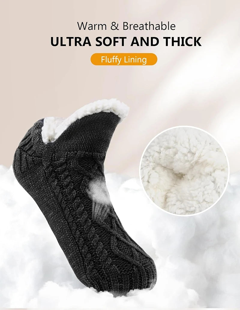 Winter Slipper Socks with Grippers for Men Women– Warm, Fuzzy, Fleece-Lined, Non-Slip, Cozy & Thick for Cold Weather Comfort