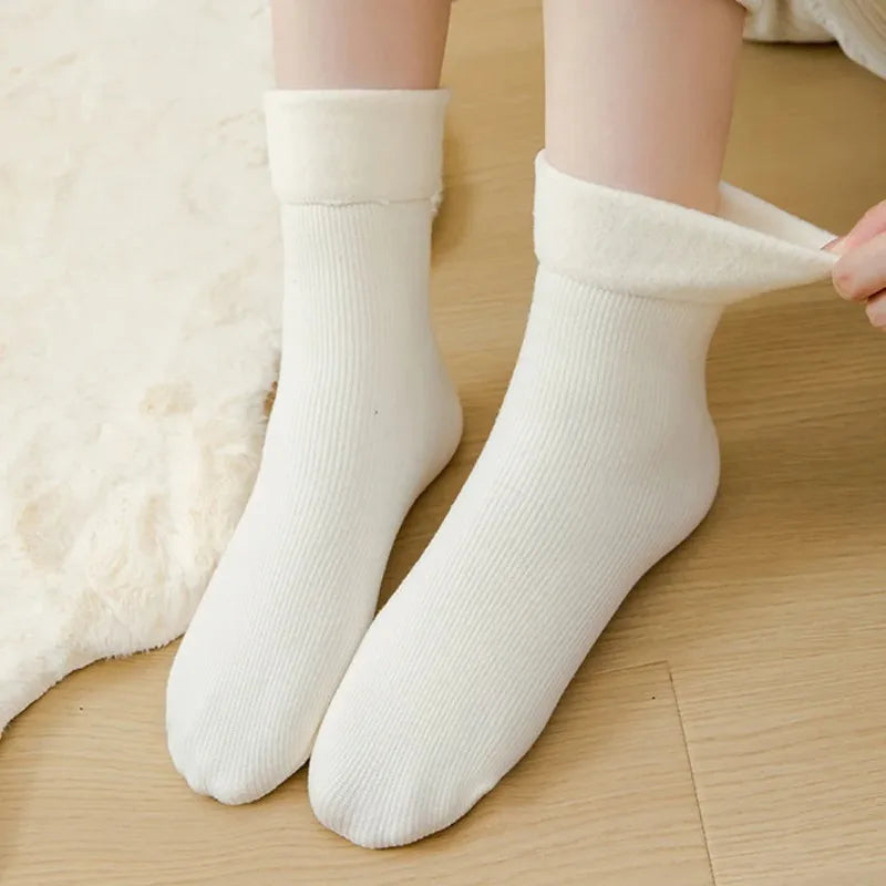 5 Pairs Snow Socks For Women Autumn Winter Socks With Fuzzy Thickened Warm Sleeping Floor Stockings Women's Solid Color Socks