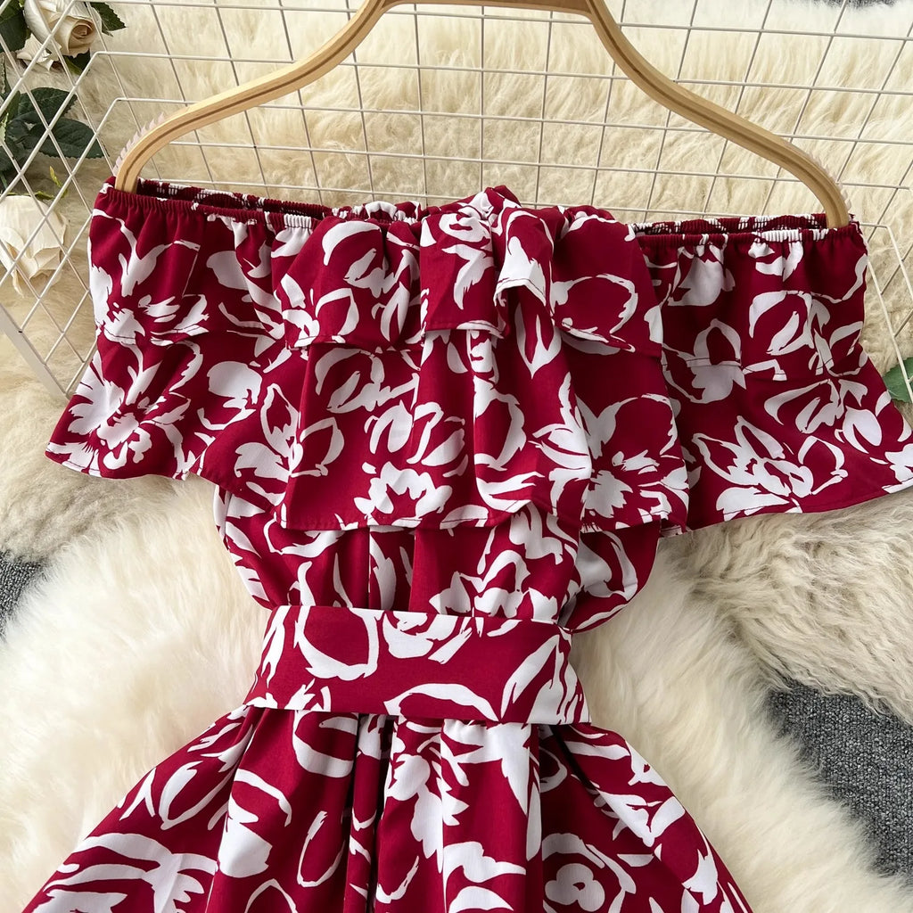 YuooMuoo Chic Fashion Floral Print Long Women Dress 2026 New Summer Y2K Off Shoulders A-line Long Dress Vacation Beach Vestidos