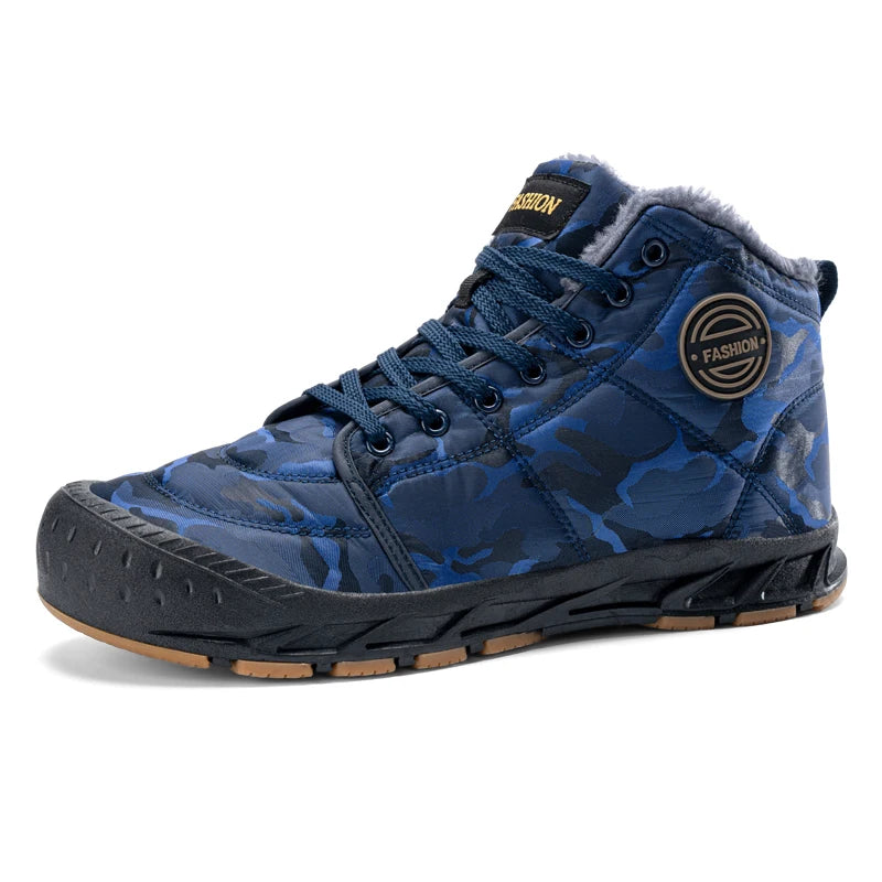 Winter Men's Snow Boots 2025 New Style Platform  Warm Fur Ankle Boots Camo Design Plush  Outdoor Non-slip Hiking Cycling Shoes