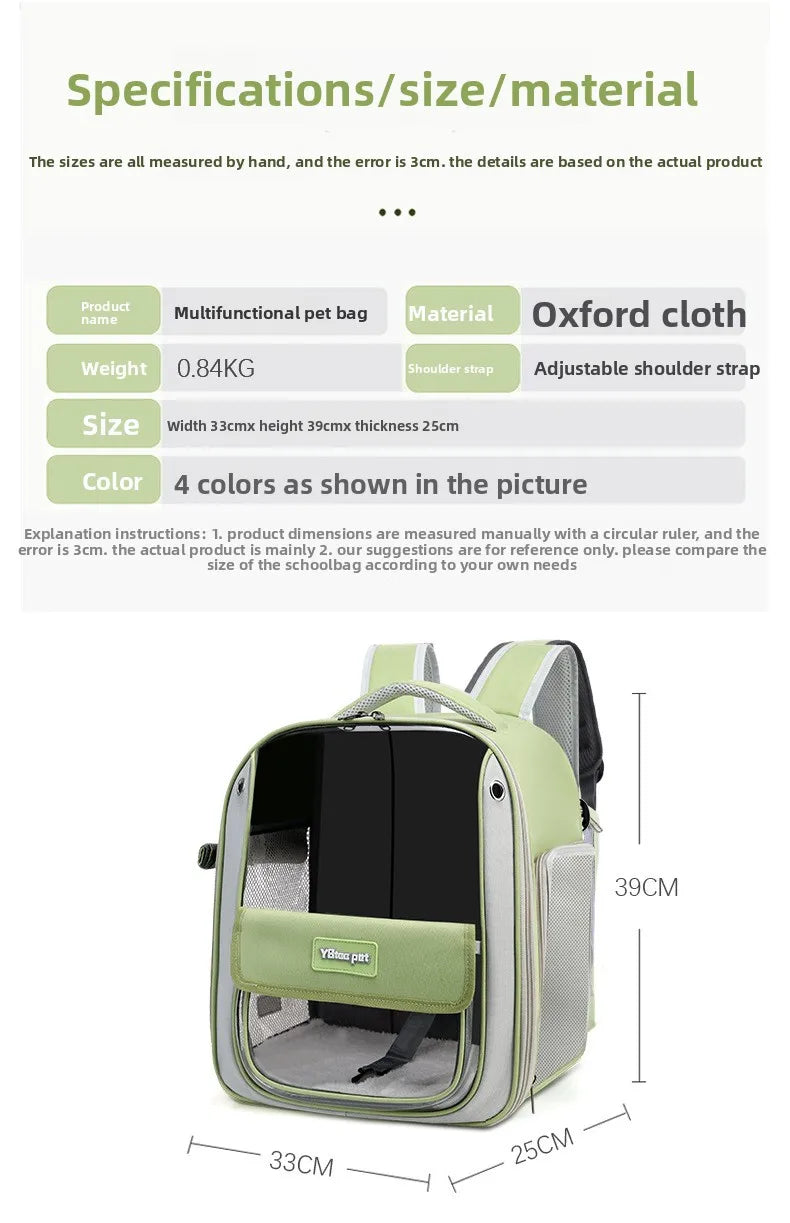 Cat backpack  outing schoolbag  double-shoulder pet bag  cat for travel  dog and cat supplies  transparent large-capacity portab