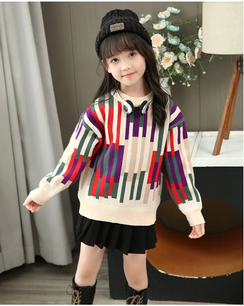 Fashion Sweater for The Whole Family Knitted Tops Mom and Daughter Baby Girl Matching Striped Knitwear Dad and Son Boy Jumper