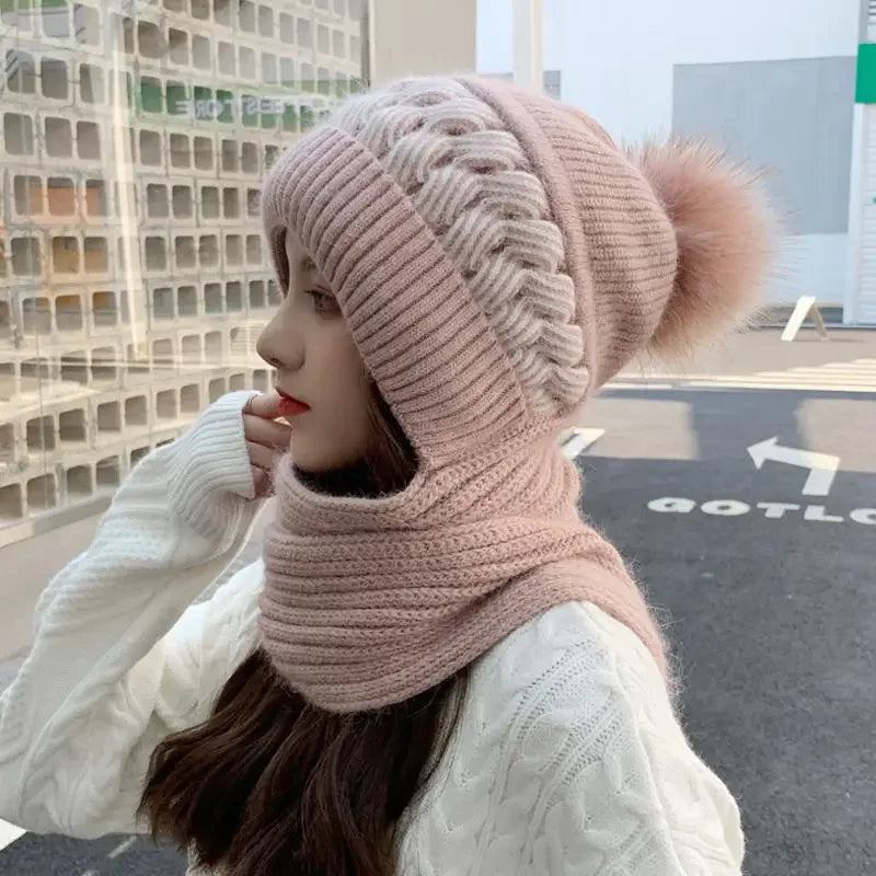 Women's Hats Scarves Earmuffs Fashionable Autumn and Winter Warmth Snow and Wind Scarf One-piece Hat Knitted Sweater Cover Hat