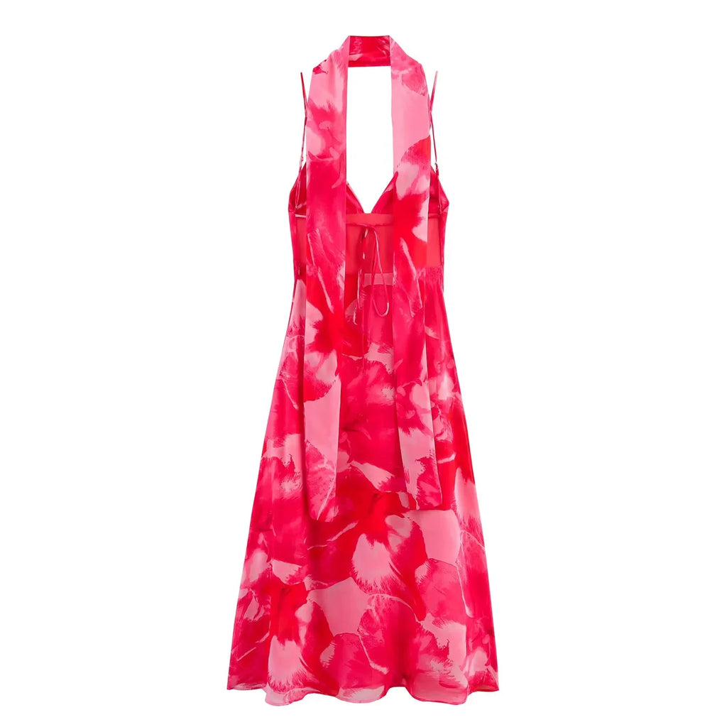 A 2026 Spring Summer Chiffon Boho Women Cami Dresses Fashion Strapless Sleeveless Print Zipper Chic Ladies Cami Dresses