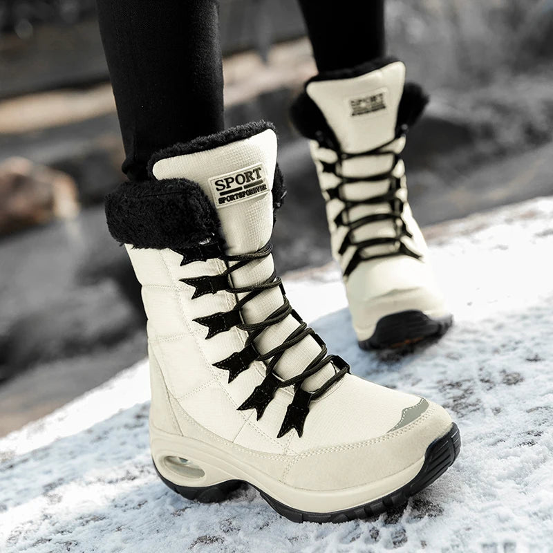 Winter Snow Boots Women Warm Comfortable Plush Lace-up Anti-slip High-top Women Boots Thick-soled Durable Soft Ankle Boots Women