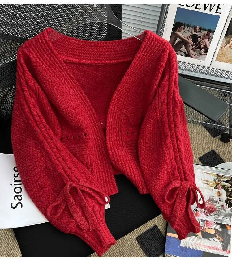 Sweater Jacket Women's Autumn and Winter New Style Western-style Outerwear with Knitted Cardigan Loose Short Long Sleeved Top