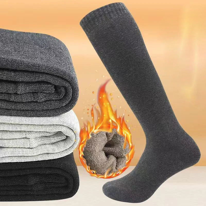 Winter Men's Knee Long Socks Keep Warm Longer Stocking Compression Winter Terry Socks Thicken Cover Calf Sokken Gift