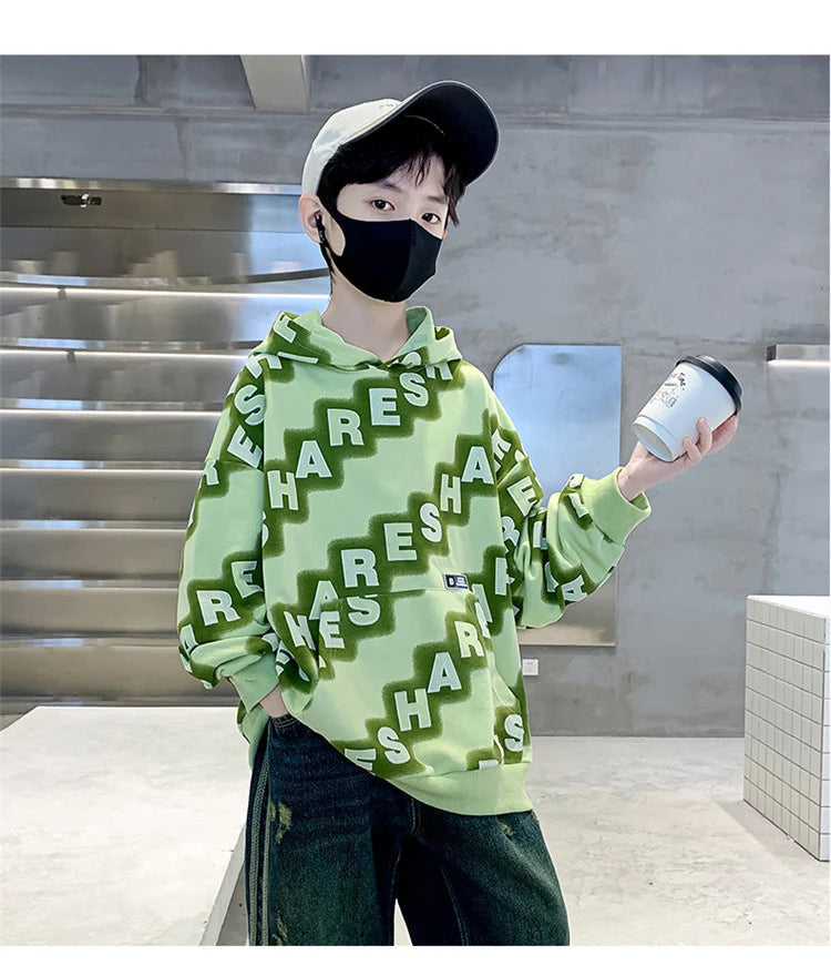 Boys Hoodies Spring Autumn Young Children's Clothes Long Sleeve Kids Pullover Hooded Sweatshirts Tops for Boys 5 To 14 Years Old