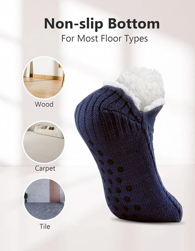Winter Slipper Socks with Grippers for Men Women– Warm, Fuzzy, Fleece-Lined, Non-Slip, Cozy & Thick for Cold Weather Comfort
