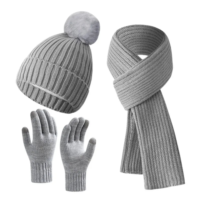 3pcs suit unisex hats scarves gloves men's outdoor warm scarves hats winter ladies plush children's hats.