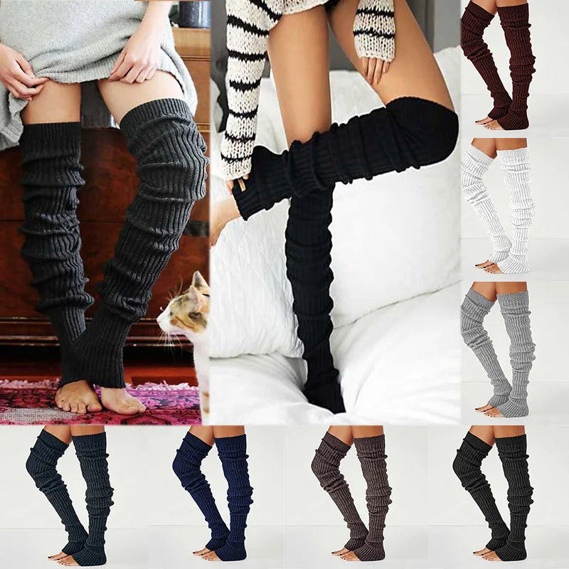 Winter Long Warm Leg Warmers Knitting Knee High Socks Girl Boot Topper Sock Skinny Stockings Knitted Crochet Long Socks