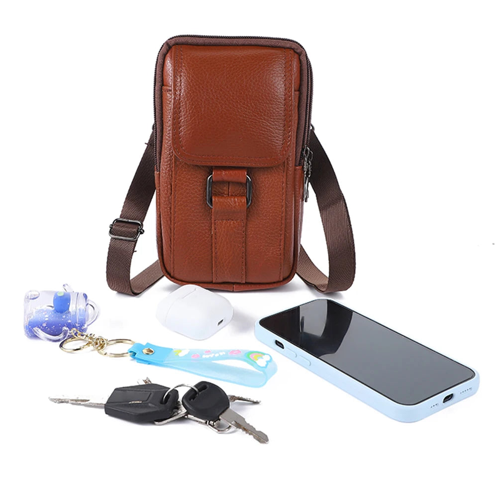 Portable Crossbody Bags Cowhide Leather Men Messenger Bags Fashion Simple Multi-pockets Casual for Outdoor Sport