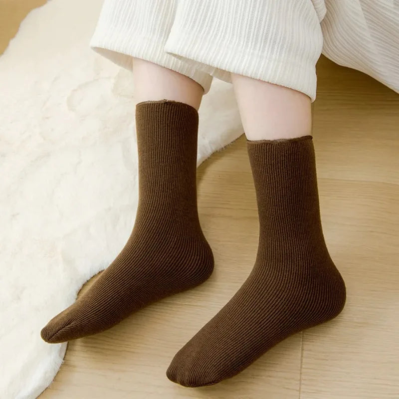 5 Pairs Snow Socks For Women Autumn Winter Socks With Fuzzy Thickened Warm Sleeping Floor Stockings Women's Solid Color Socks