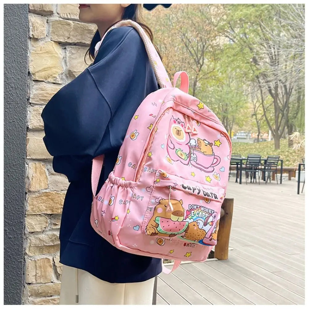 Cute Large Capacity Capybara Backpack Cartoon Breathable Student Schoolbag Nylon Ultra-light Book Bag Back to school Women Girl