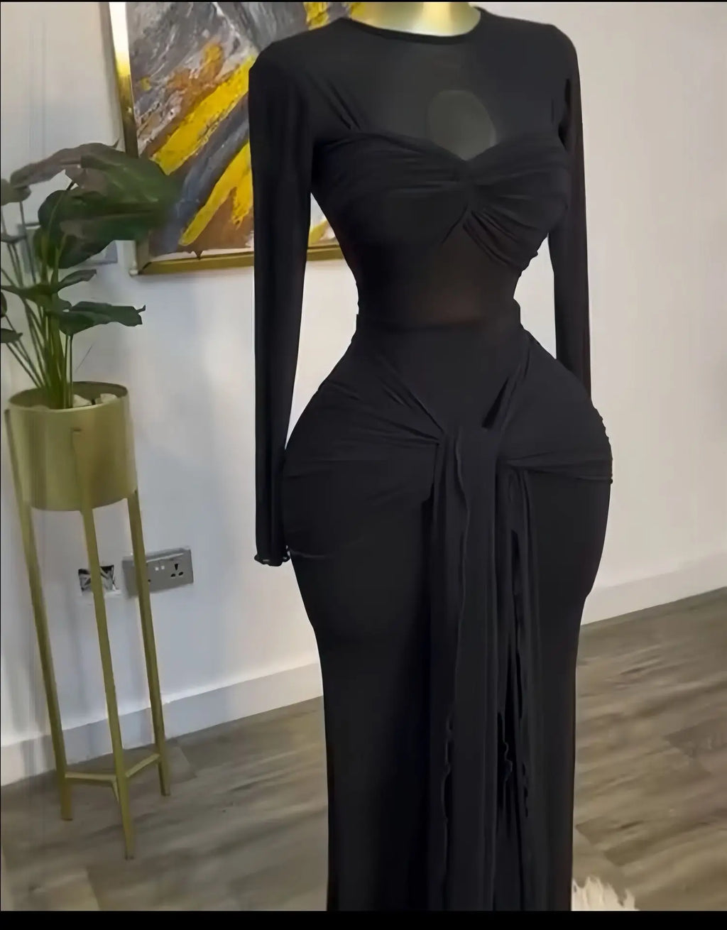 CM.YAYA Women Mesh See Though Long Sleeve Maxi Bowknot Long Dress 2026 Birthday Vacation Sexy Club Party Evening Street Dresses