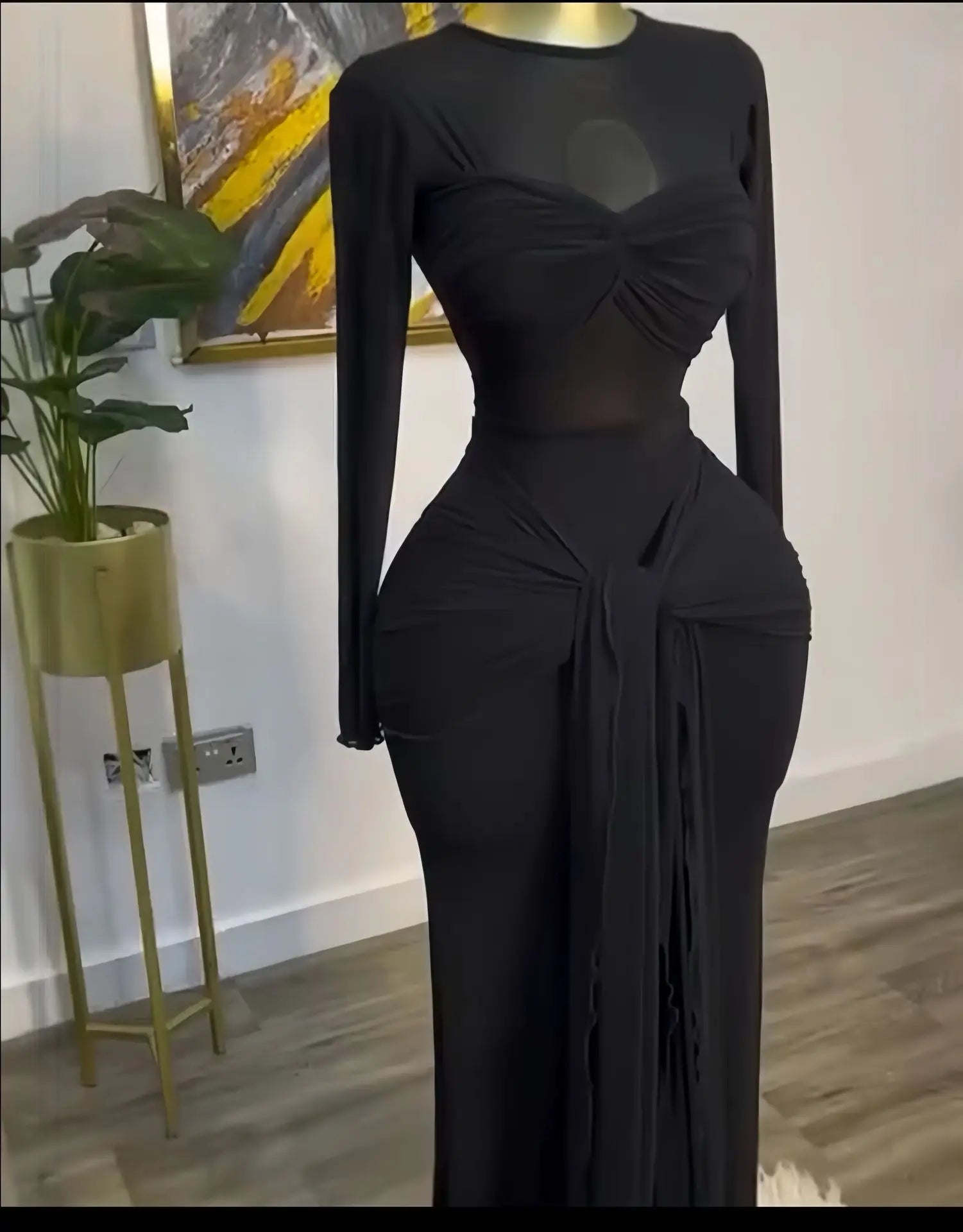 CM.YAYA Women Mesh See Though Long Sleeve Maxi Bowknot Long Dress 2026 Birthday Vacation Sexy Club Party Evening Street Dresses