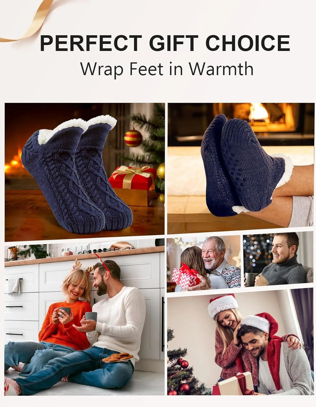 Winter Slipper Socks with Grippers for Men Women– Warm, Fuzzy, Fleece-Lined, Non-Slip, Cozy & Thick for Cold Weather Comfort