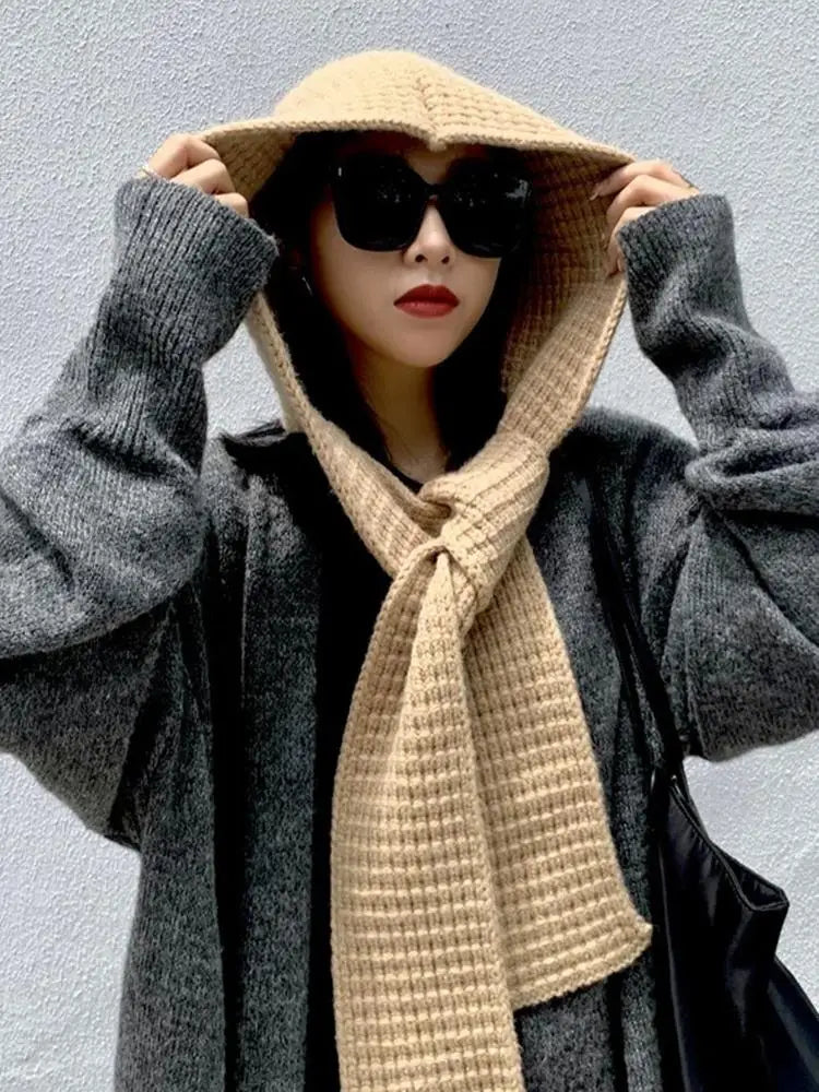 Hooded Scarf Early Autumn Scarf Hats Fashion Ear Protector Beanies Useful Earmuffs Cap Winter Thicken Items Women Neck Scarf