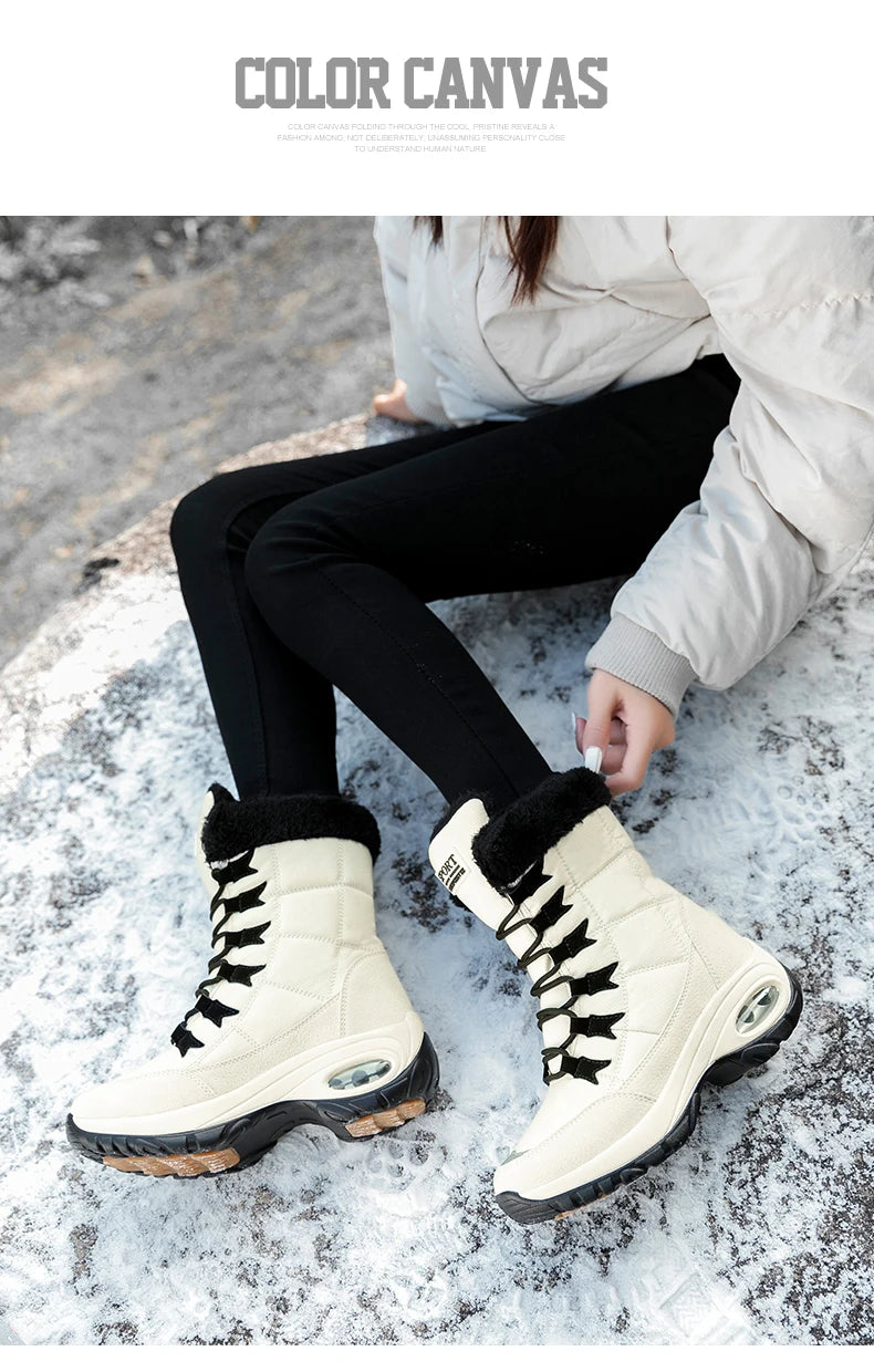 Winter Snow Boots Women Warm Comfortable Plush Lace-up Anti-slip High-top Women Boots Thick-soled Durable Soft Ankle Boots Women