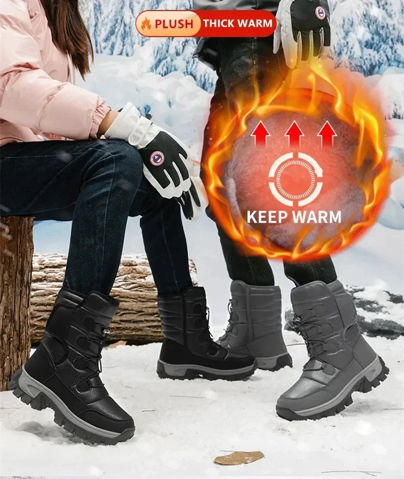 New Winter Men's Shoes Warm Plush Men's Boots High Top Couple Snow Boots Winter Outdoor Anti-Slip Ankle Boots Work Casual Boots