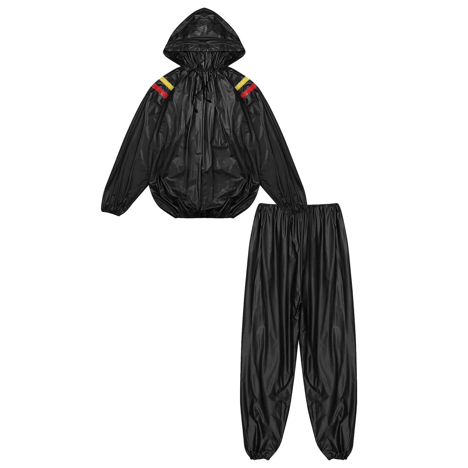Mens Sports Outfits Sauna Sweat Sets Long Sleeve Hooded Jacket Outerwear and Long Pants PVC Sweating Suit for Gym Workout Yoga