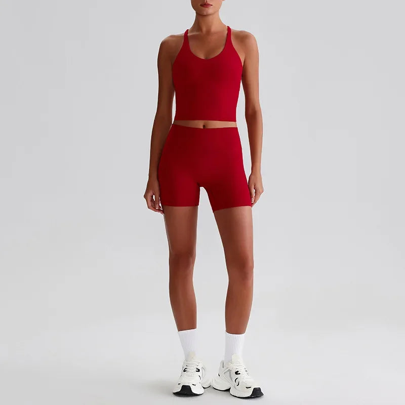 Women's Yoga Outfit Set Summer Sports Bra Vest Breathable Quick-Dry Workout Clothes Gym Running Fitness Suit Yoga Outfit