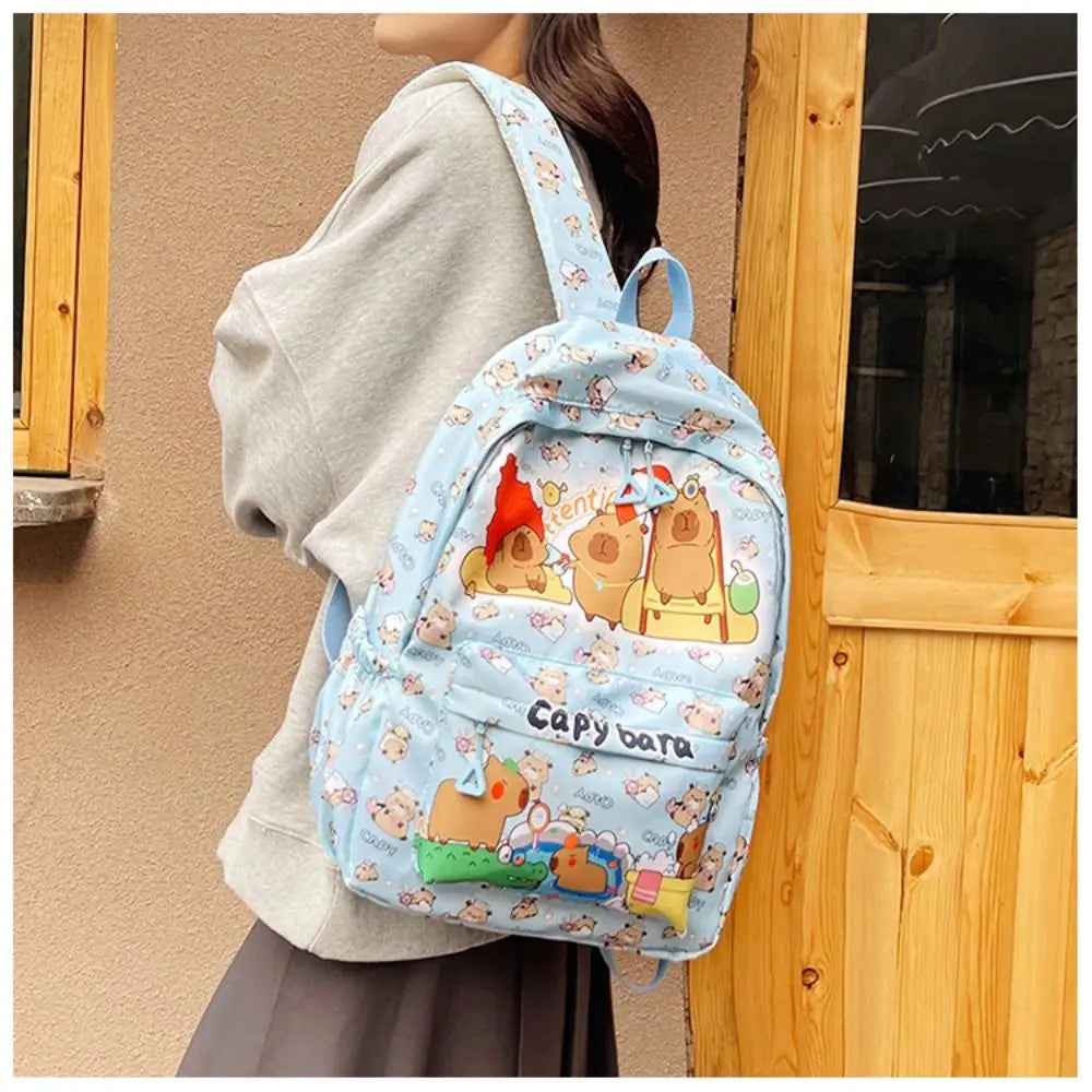 Cute Large Capacity Capybara Backpack Cartoon Breathable Student Schoolbag Nylon Ultra-light Book Bag Back to school Women Girl