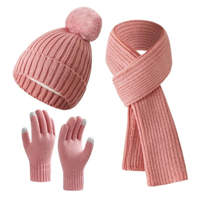 3pcs suit unisex hats scarves gloves men's outdoor warm scarves hats winter ladies plush children's hats.
