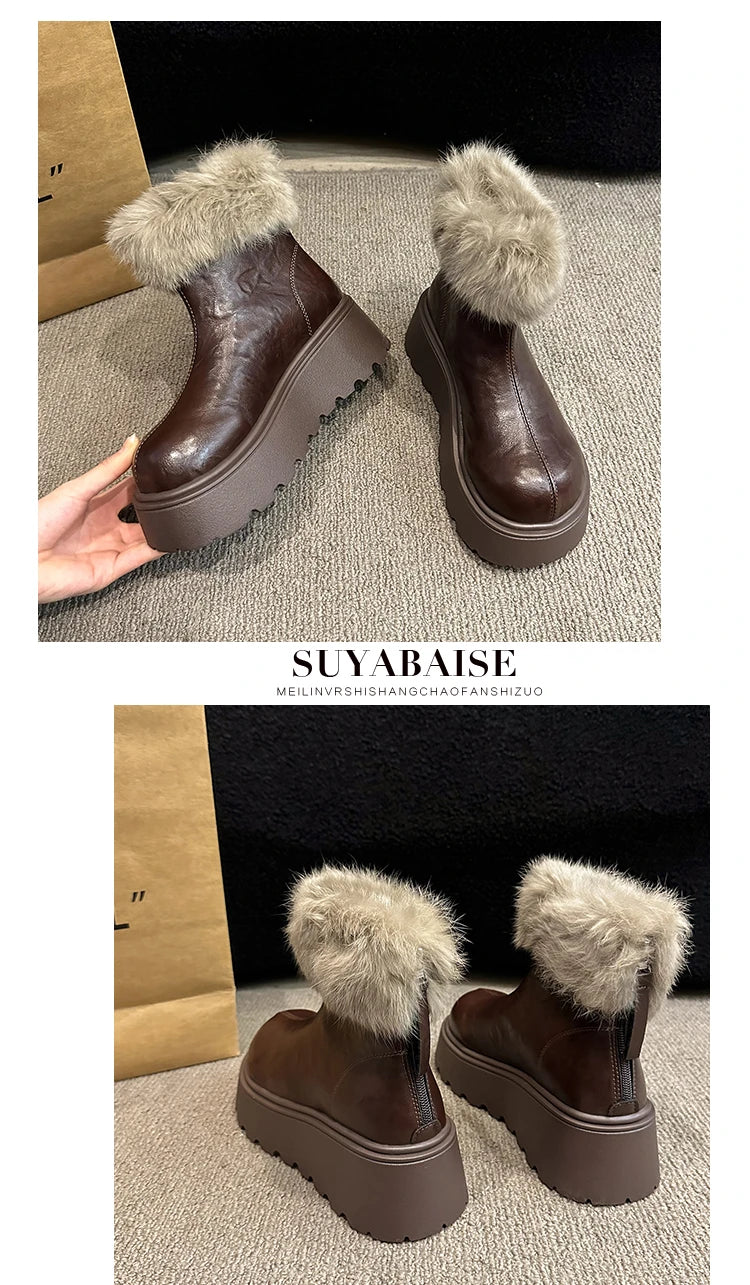2026 Winter Vintage Women's Boots with Fashionable Added Insulation Warm and Thick Soles High Heels Made of Cotton Hot 35-40