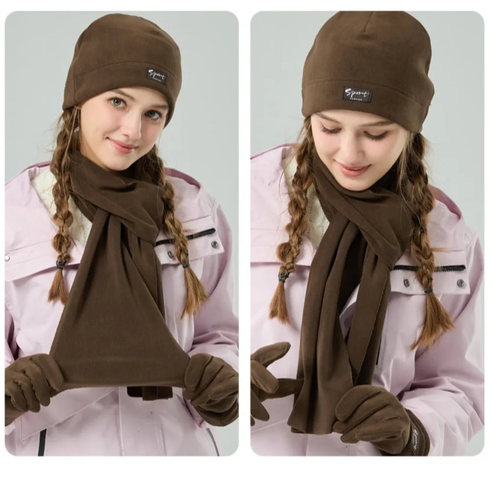 Neck Warmer Winter Beanie Hats Scarf Gloves Set Thicken Windproof Women Warm Knitted Hat Ear Protection Cold Proof