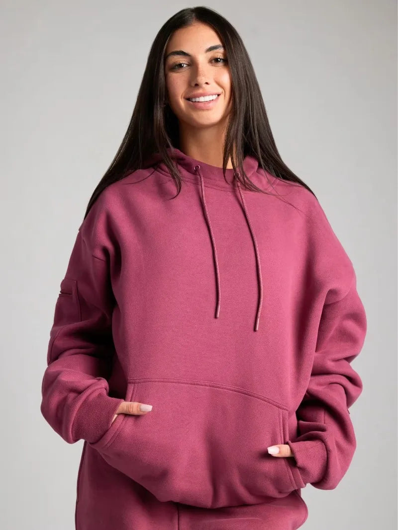 Fitness Workout Outfits Autumn Winter Women Tracksuit Sport Pocket Sweatshirt Hoodies with Eye Patch Sweatpants Two Piece Set