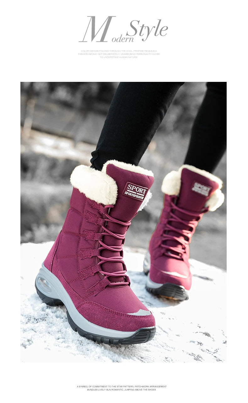 Winter Snow Boots Women Warm Comfortable Plush Lace-up Anti-slip High-top Women Boots Thick-soled Durable Soft Ankle Boots Women