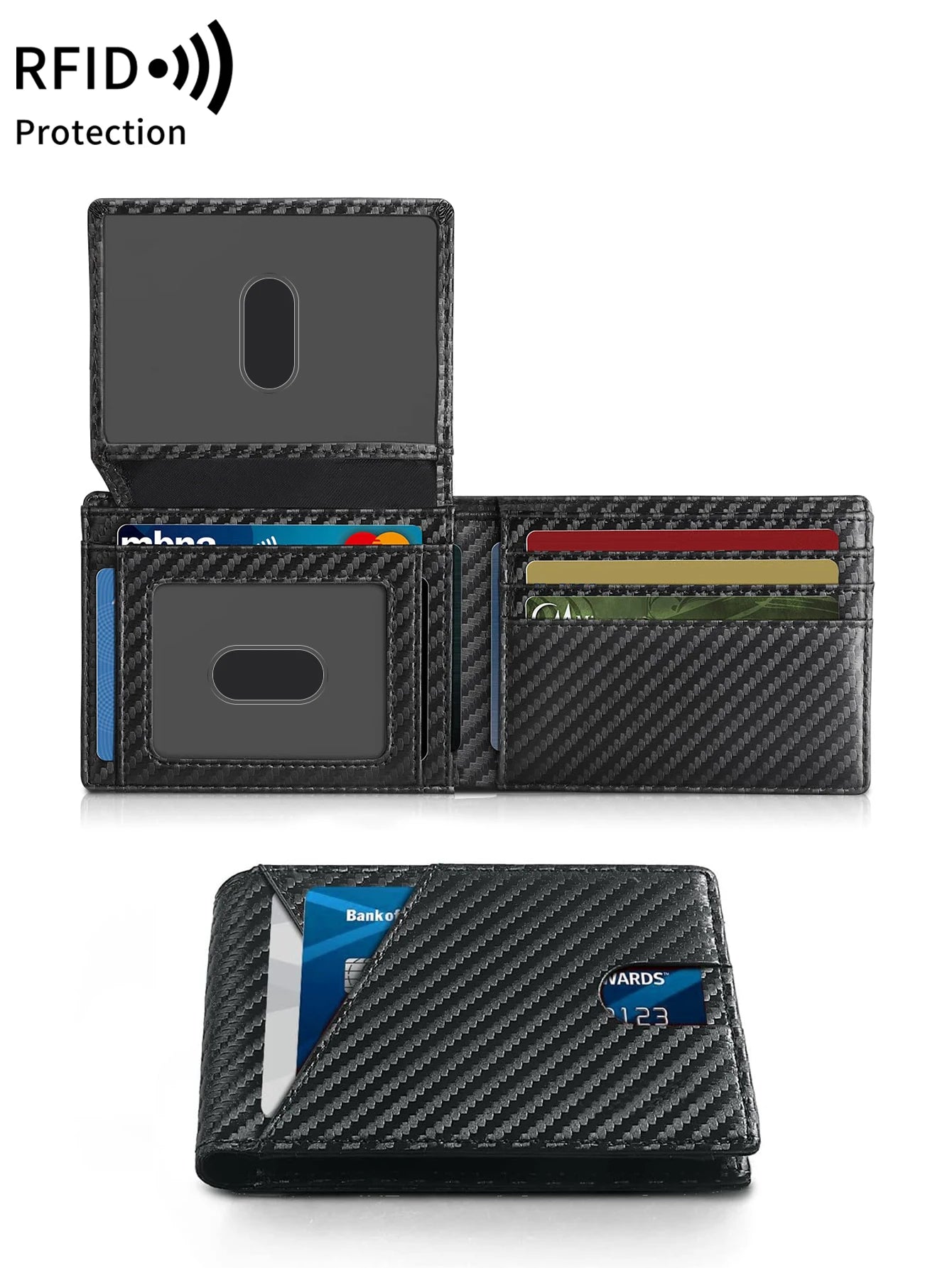 RFID Carbon Fiber Ultra-thin Trifold Wallet Simple Front Pocket Design Wallet Multi-function Portable 8 Card Slots Men's Wallet