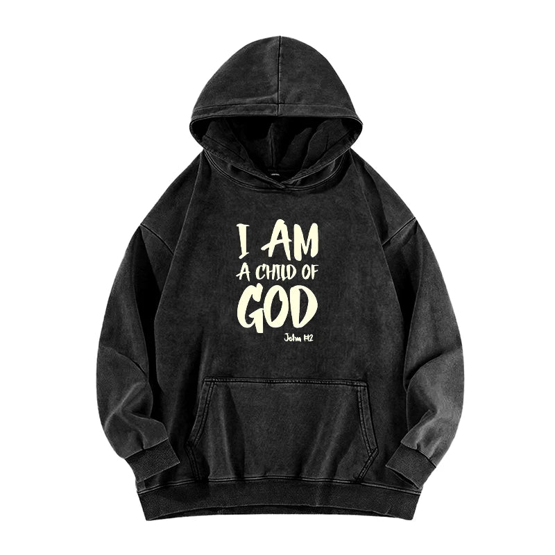 Hoodie for Men Streetwear I Am a Child of God Design Print Graphic Hoodies for Men Suitable for Wearing in Autumn washed hoodie