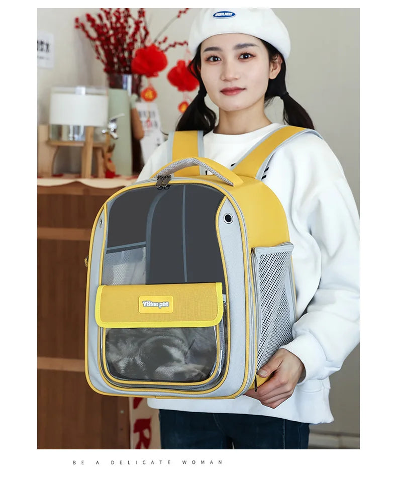 Cat backpack  outing schoolbag  double-shoulder pet bag  cat for travel  dog and cat supplies  transparent large-capacity portab