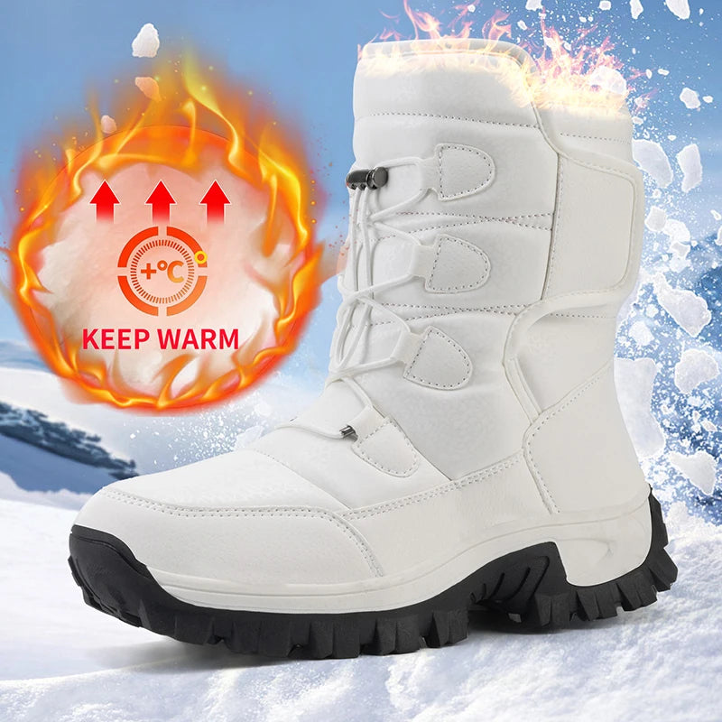 New Winter Men's Shoes Warm Plush Men's Boots High Top Couple Snow Boots Winter Outdoor Anti-Slip Ankle Boots Work Casual Boots