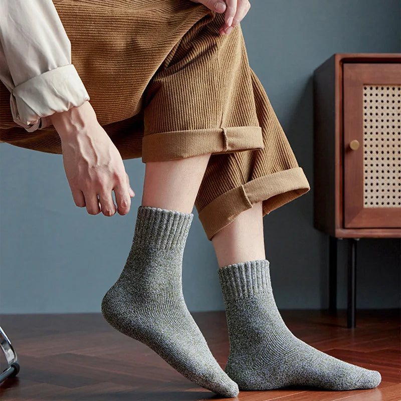 Winter Warm Socks for Men Winter Super Thick Merino Wool Socks Male Solid Color Middle Tube Against Cold Snow Sock Calcetines