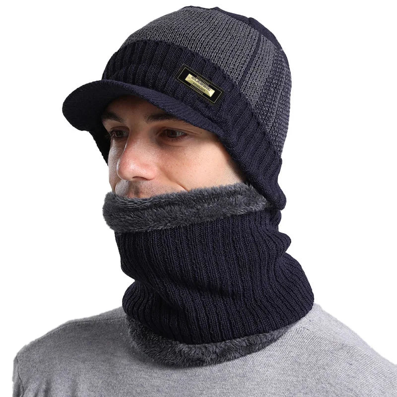Winter Knitted Hat Caps Winter Beanie Hats Scarf Set Warm Knitted Hat Neck Warmer Suitable For Sking Outdoor Activities