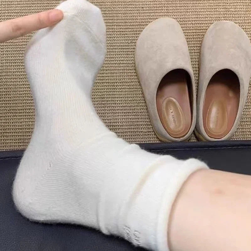 Winter Warm Thicken Cotton Socks Women Embroidery Letters Cozy Solid Color Thermal Japanese Korean Stacked Mid Calf Crew Socks
