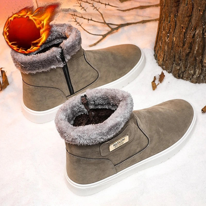 2025New Winter Men's Boots Fashion High-top Cotton Shoes Plush Warm Fur Snow Boots Suede Casual Ankle Boots for Men Botas Hombre