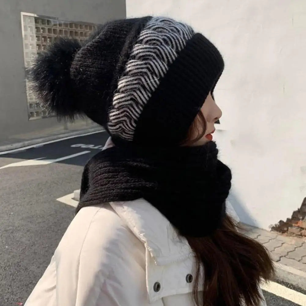 Hat scarf All-in-one  Winter Thickened Warm Double Warm Padded Windproof Comfortable Warm Knitted Hat Fits Women