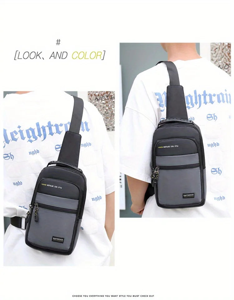 1pc Men's Casual Crossbody Bag, Fashion Sports Travel Oxford Cloth Sling Bag