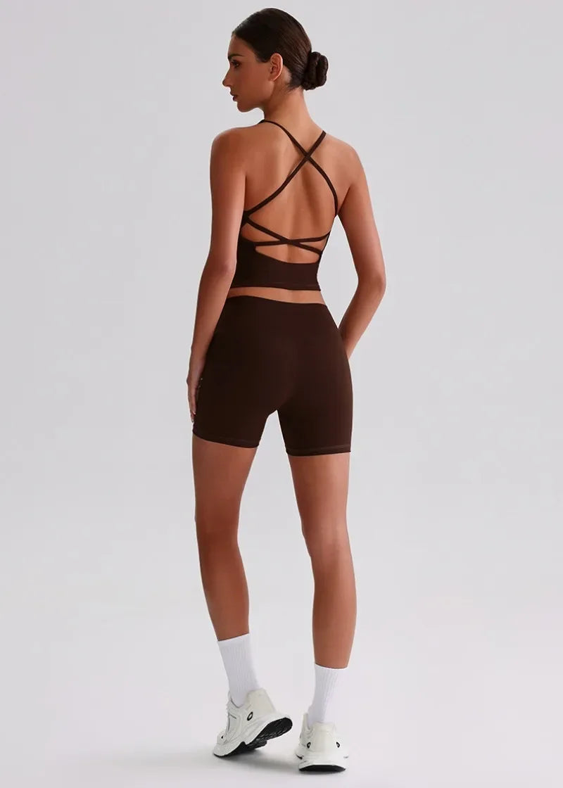 Women's Yoga Outfit Set Summer Sports Bra Vest Breathable Quick-Dry Workout Clothes Gym Running Fitness Suit Yoga Outfit