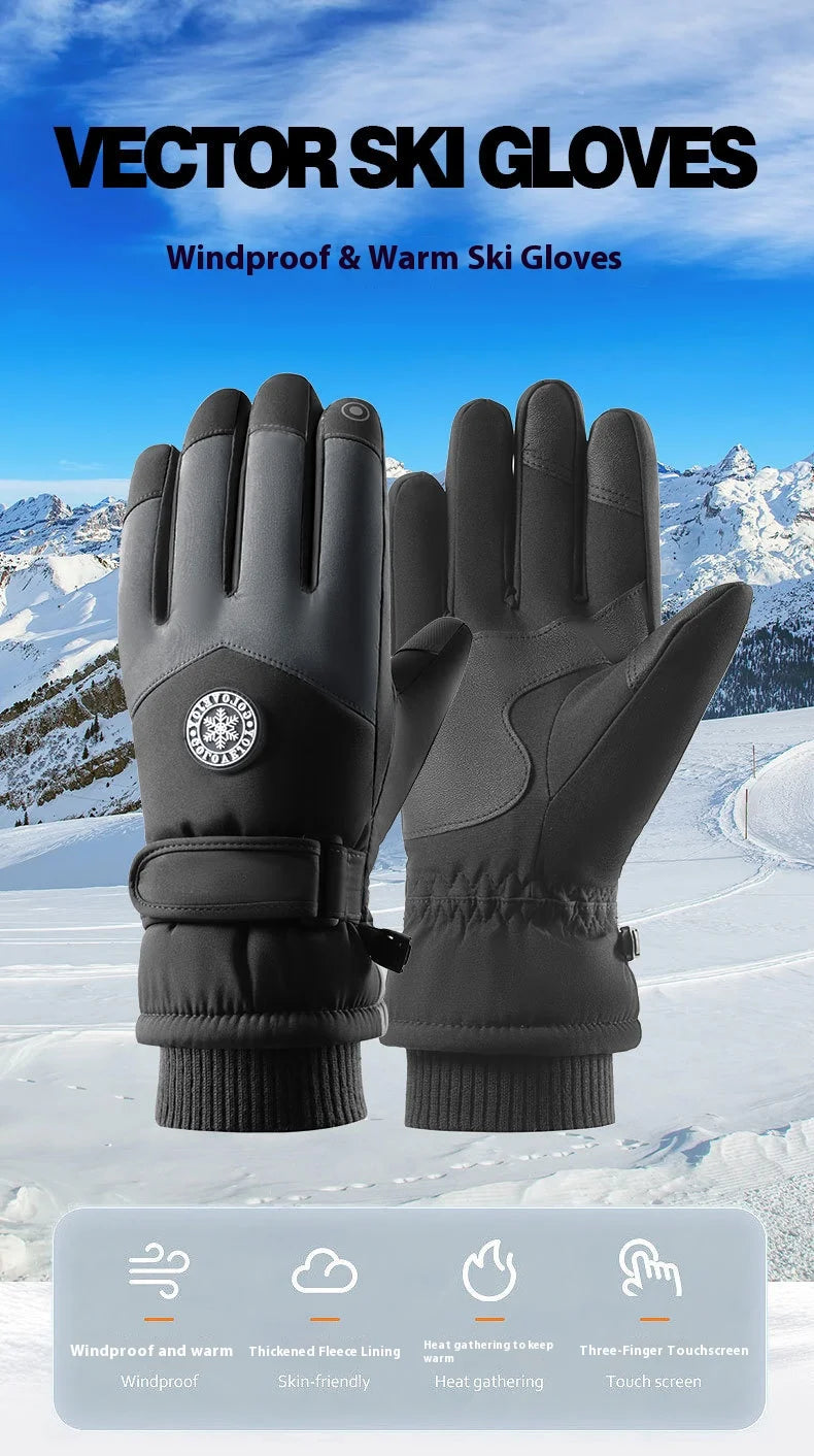 Winter ski gloves for men and women waterproof windproof warmth thickened anti-slip touch screen riding driving gloves